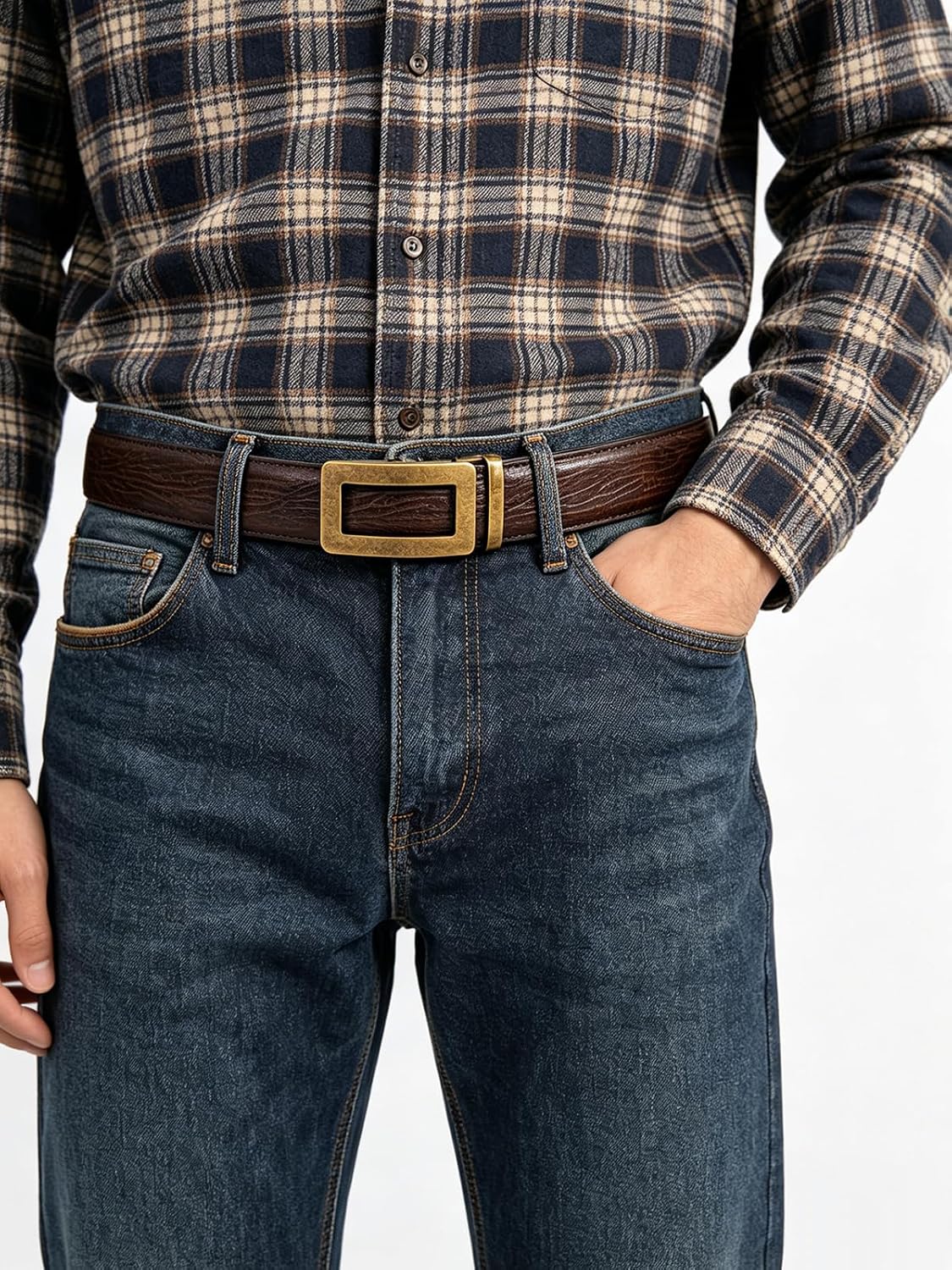 Men's Automatic Ratchet Belt, Black Braided Textured Belt - Adjustable Trim to Fit for Dress Casual Jeans