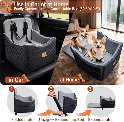 Miniatura 3 de Cama de asiento de coche 2 en 1 para perros pequeñosmedianos de hasta 35 libras, asiento elevador para perros de viaje con cojín grueso de espuma
