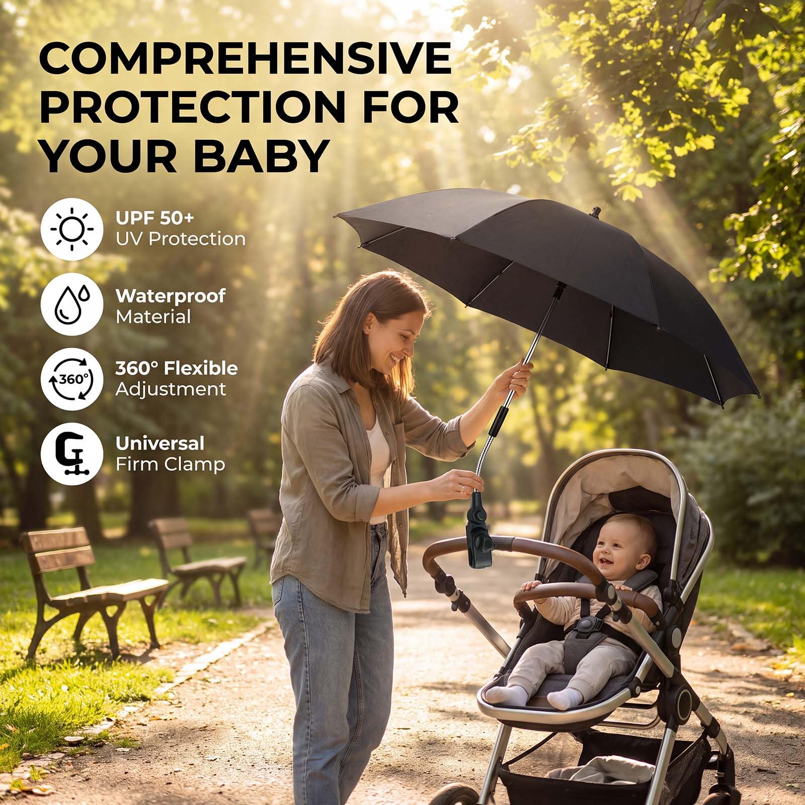 Ombrellone parasole per bambini, UPF50+, per carrozzina, passeggino