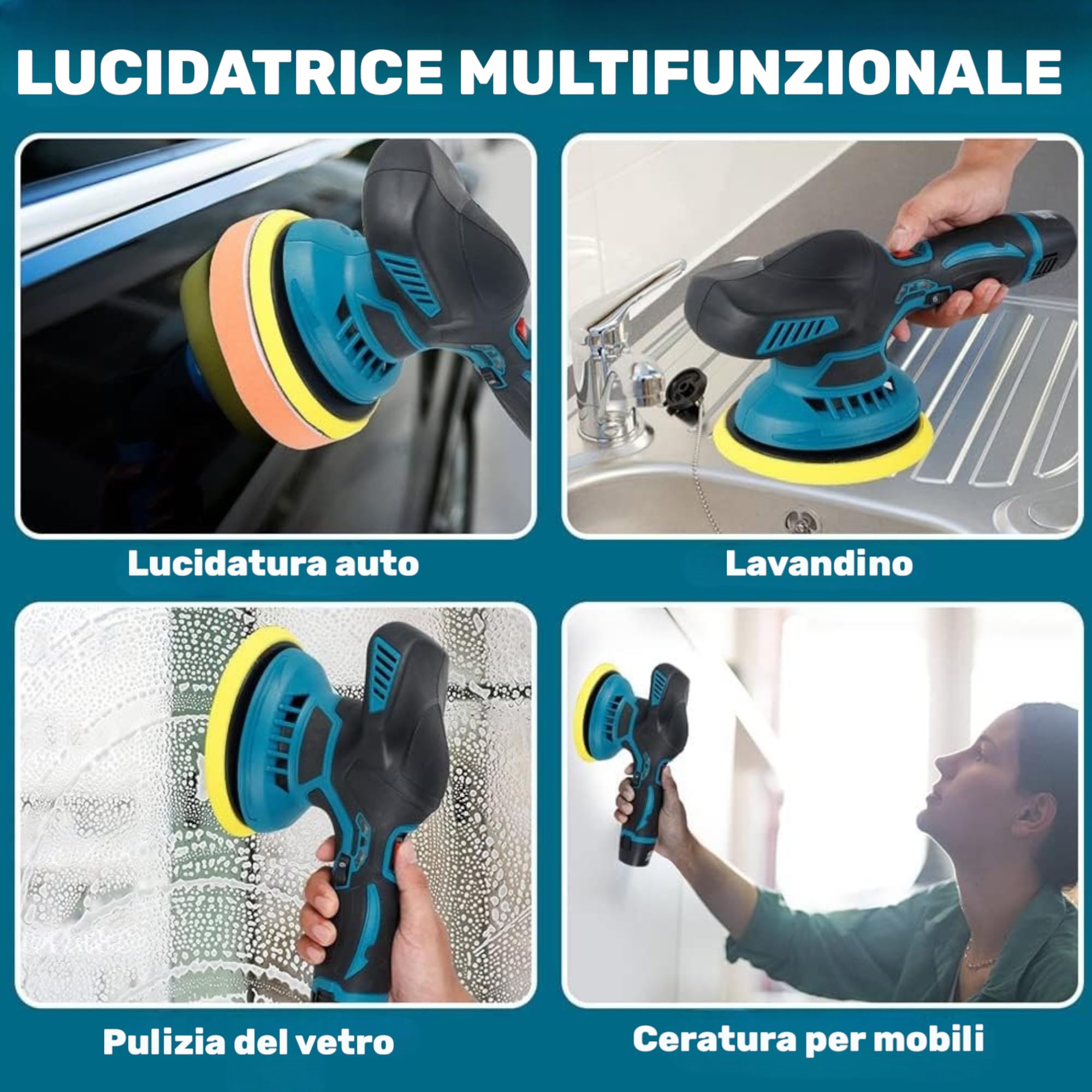Lucidatrice Levigatrice Rotorbitale per Auto Doppia Batteria 12V 2.0Ah 5000RPM con 6 Velocità Regolabile Lucidatrice Elettrica Portatile ideale per Carrozzeria, Falegname, Ceratura + Accessori