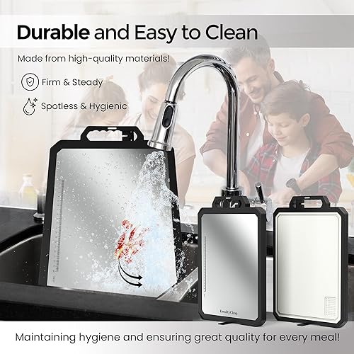 Miniatura 7 de Tabla de cortar de acero inoxidable de doble cara con afilador de cuchillos y soporte, tablas de cortar de acero inoxidable de 17 x 12 pulgadas