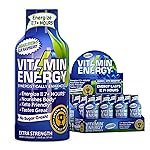 Vitamin Energy Immune+ Extra Strength Energy Shot Blue Raspberry 12 Pack, 260mg Natural Caffeine, B-Vitamins, Citicoline, Green Tea, Immunity & Focus Support, Zero Sugar, Gluten-Free 1.93 fl oz