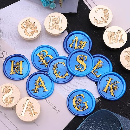 Miniatura 5 de SWANGSA Kit de sello de cera del alfabeto G, elegante sello de sellado de letras florales botánicas con 200 cuentas de cera de sellado (G)