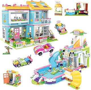 1736 PCS Friends House Building Blocks Set Pool Party Building Toy Creative Construction Toy STEM Building Bricks Kit with Storage Box Perfect Role Play Toy Educational Gift for Girls 6-12