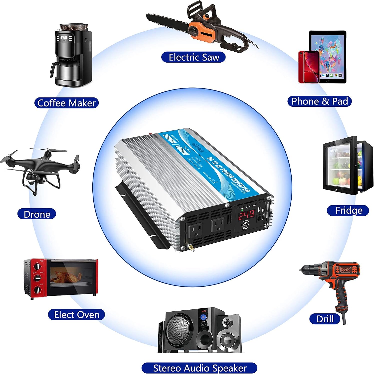 Exclusive 2000W 24V Modified Sine Wave Power Inverter DC 24 Volt to AC 110 120 Volt with Remote Control & LED Display and USB Port for RV Truck Boat 🔥 Hot Deals 2000W 24V Modified Sine Wave Power Inverter DC 24 Volt to AC 110 120 Volt with Remote Control & LED Display and USB Port for RV Truck Boat