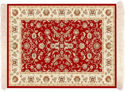 National Style Mouse Pad, Small Plush Tassel Coaster, Non-Slip Carpet Computer Mouse Pads, Beautiful Oriental Carpet Style Mousepad,Style 3 Red