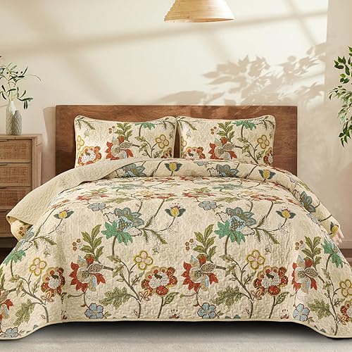 Vista 14 de WONGS BEDDING Juego de edredón floral tamaño King, juego de ropa de cama de botánico color caqui, juego de edredón de 3 piezas de microfibra ligera