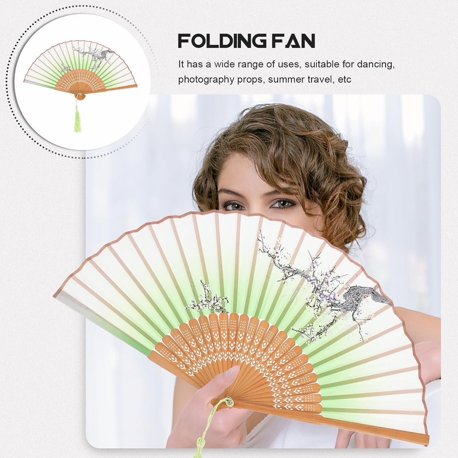 Chinese Folding Fan Hand Fan Classic Silk Dance Performance Prop for Women Traditional Handheld Accessory