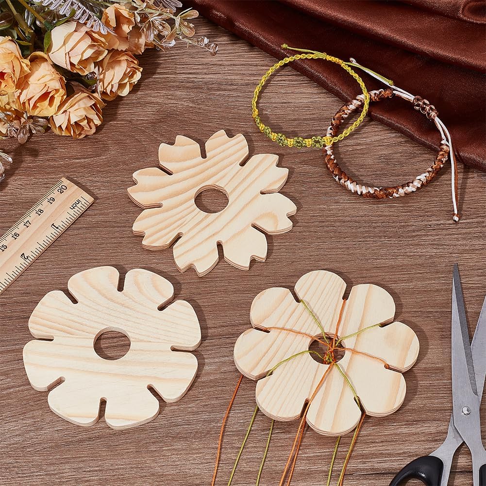 PH PandaHall 3 Styles Kumihimo Disk, 8 Slots Wood Braiding Disk Hand Rope Braiding Plate Weaving Plate Board Wooden Beading Cord Disc for Friendship Bracelets Knitting Crafting