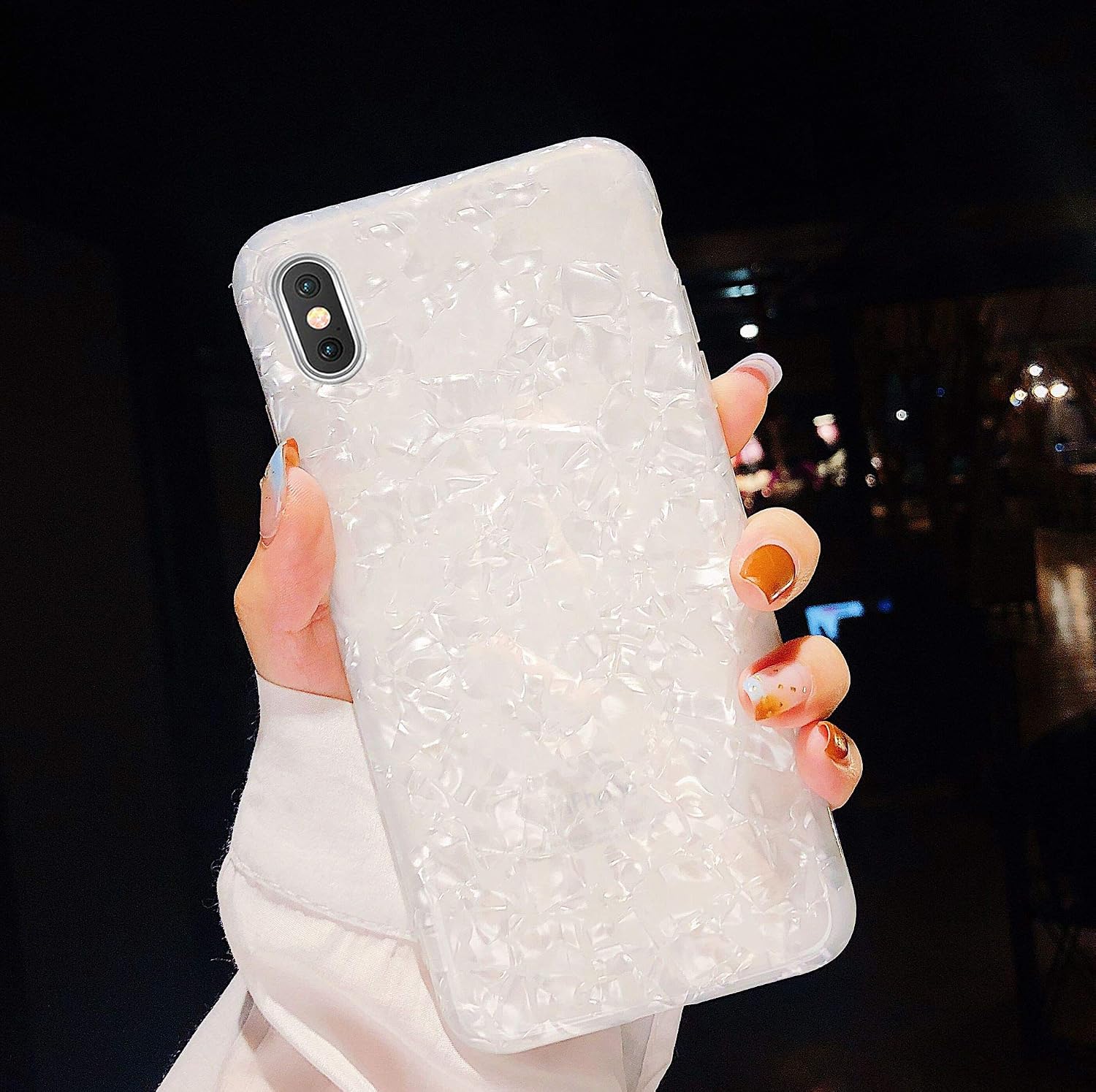 Dailylux Case for iPhone Xs Max 6.5 Inch 2018, Cute Phone Case Glitter Pearly-Lustre Slim Shell Protective Soft TPU Back Cover for Girls Women, White