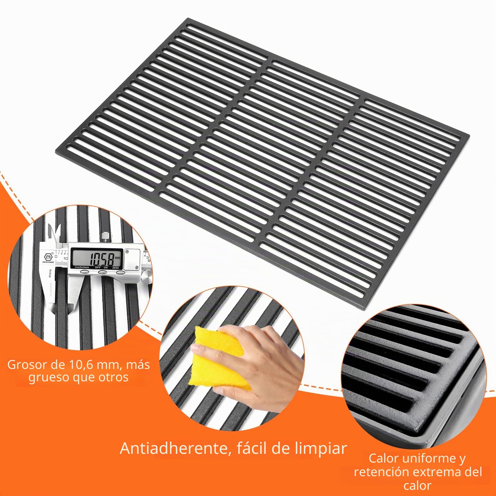 GFTIME Parrilla de hierro fundido 67 x 40 cm maciza para Tepro Keansburg, barbacoa, parrilla de gas, parrilla de carbón vegetal y mucho más, piezas de repuesto de rejilla fundida, 1 pieza