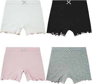 FEOYA Pantalones cortos de seguridad para niña, pantalones cortos para niños, yoga, fitness, ciclismo, transpirables, elásticos, de cintura alta, color liso, paquete de 4 unidades (100-160)