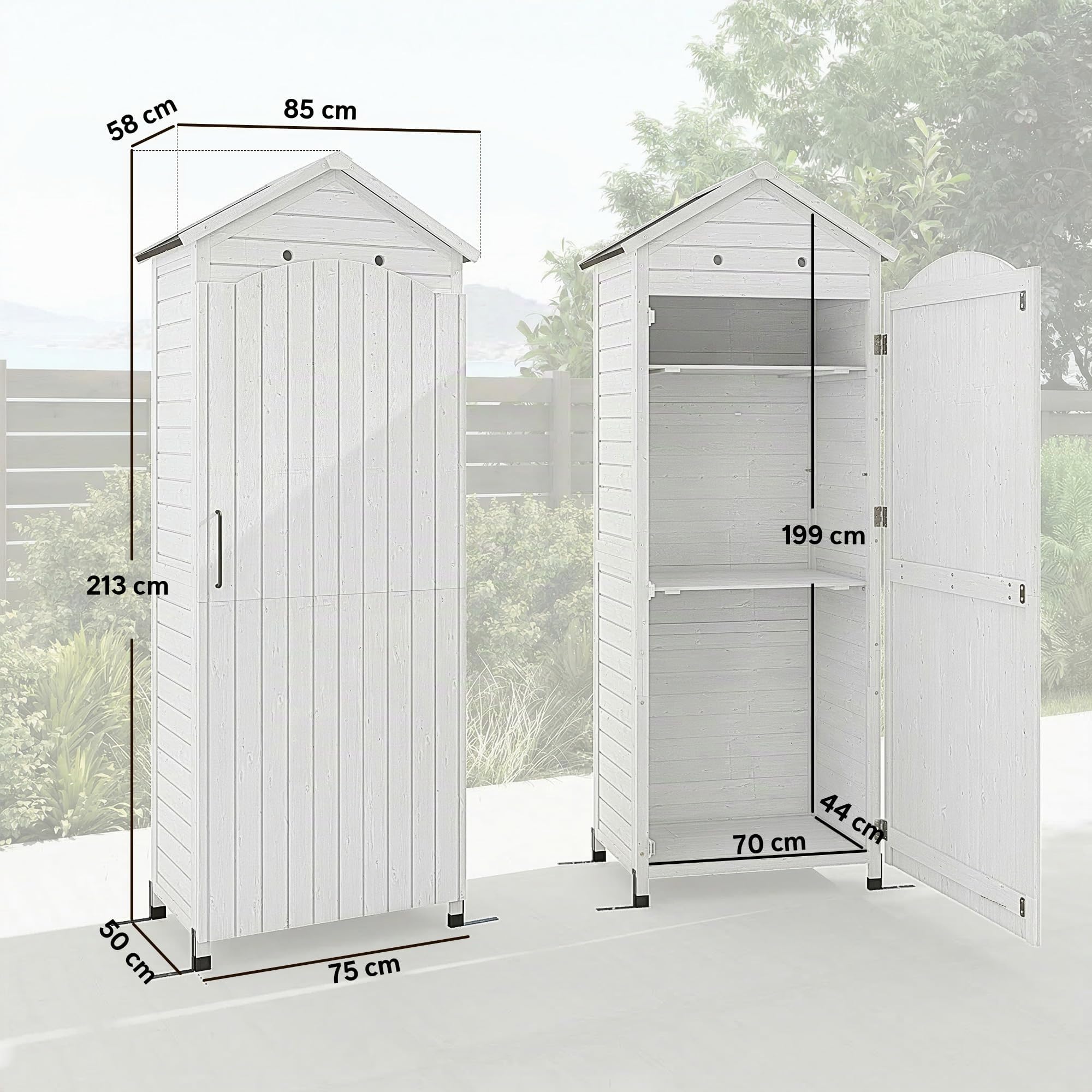 Outsunny Armoire Jardin Bois abri Outils Extra Haut 85x58x213 cm Blanc