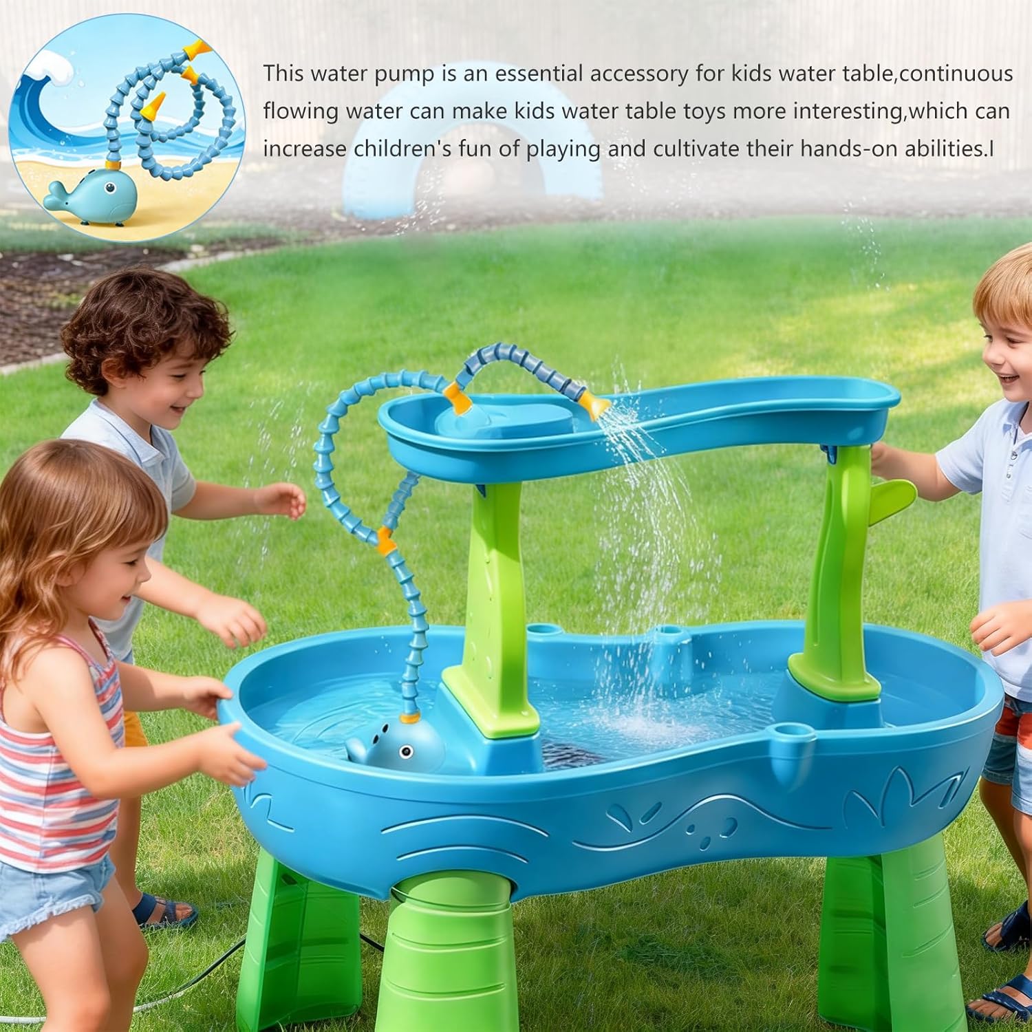 Rechargeable Water Table Pump,Kids Sand Water Play Pump,3 Spray Modes,Compatible with Most Outdoor Toddler Activity Table on Market,IPX7 Waterproof Design