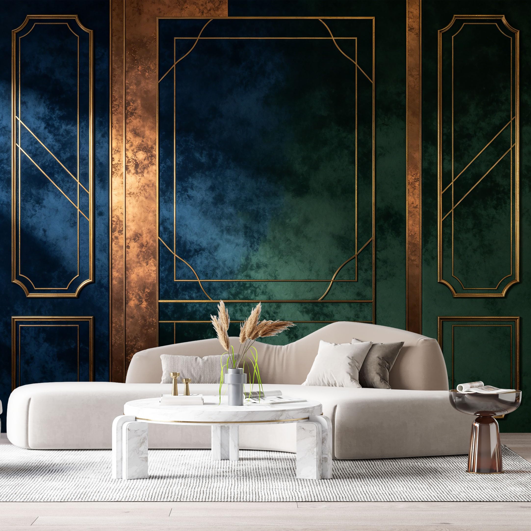 Custom Size Wall Murals Modern Geometric Abstract Gold Frame Metallic Texture SelfAdhesive Wall Fabric Removable Large Wallpaper for Photo Living Room