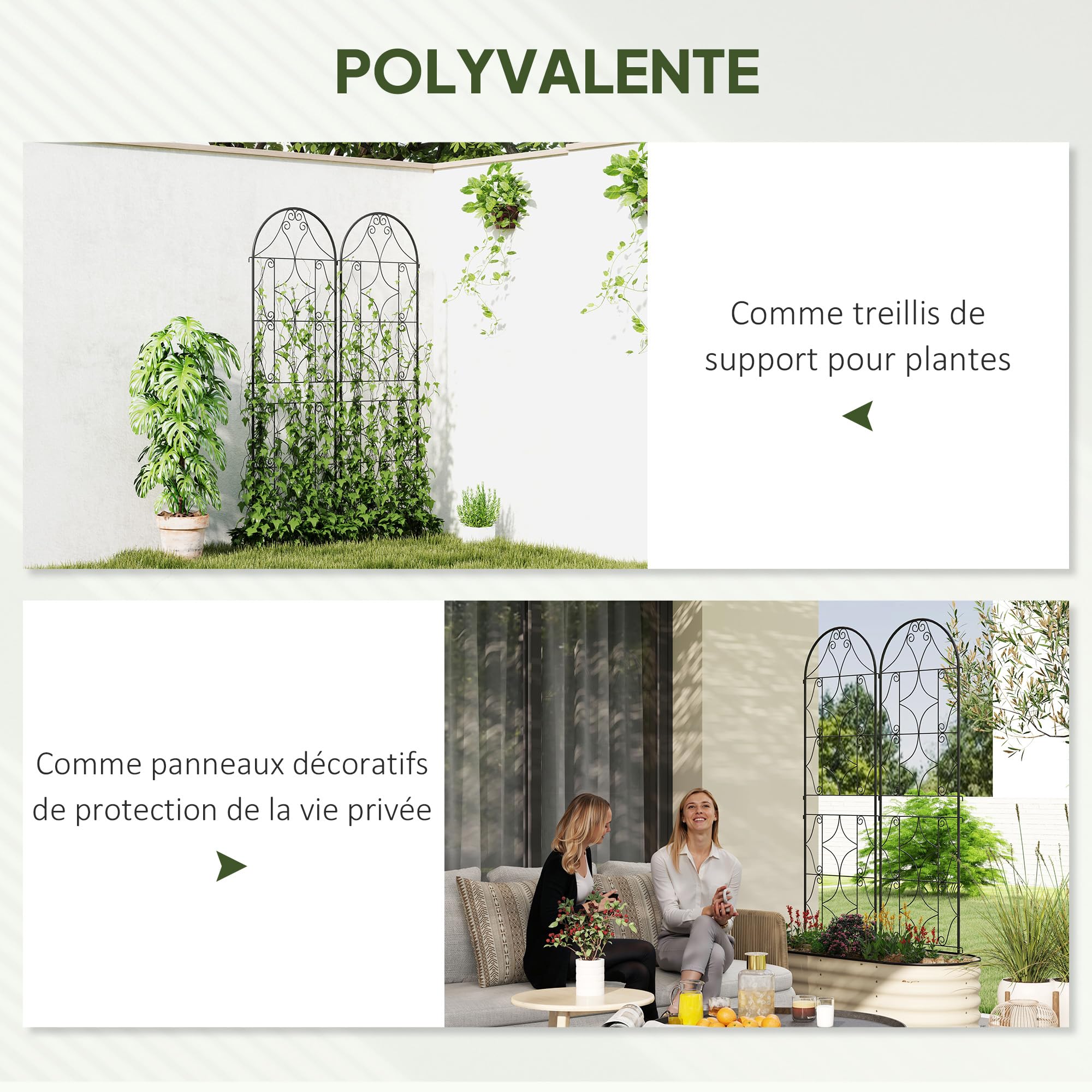 Outsunny Support pour Plantes Grimpantes Motif Irrégulier 50 x 180 cm Noir | Lot De 2, Treillis De Jardin, pour Légumes, Vignes, Fleurs, En Métal, Extérieur