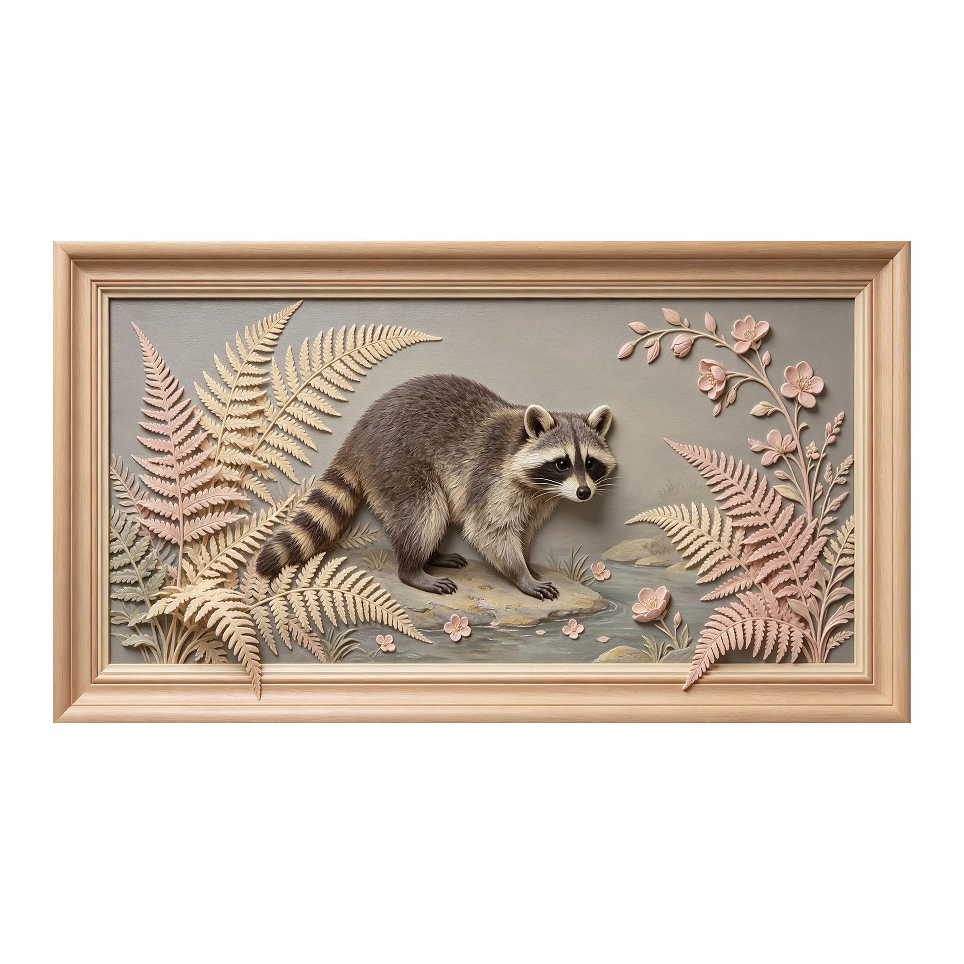 Yzpallescene 3D 3D Framed Wall Art 50cm×90cm Raccoon Woodland Landscape Relief Effect Large Size SelfAdhesive Removable Wall Decor Prints Artwork for Living Room Bedroom Office