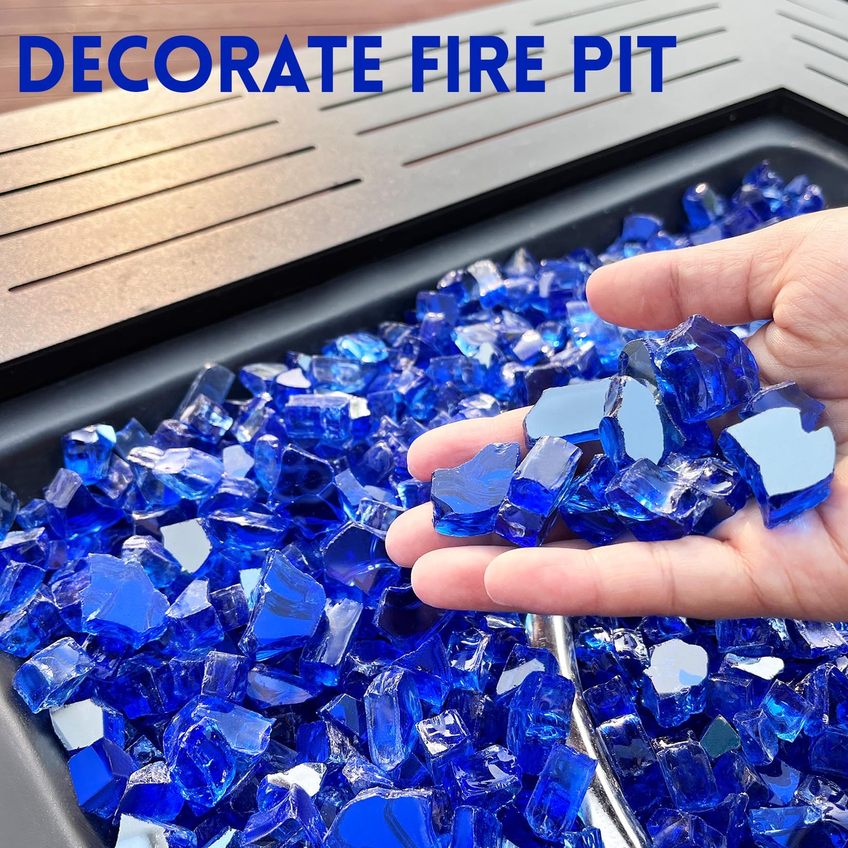 GasSaf 1/2 Inch Fire Glass Reflective Tempered Fireglass Cut Crushed FireGlass for Fire Pit, Fireplace and fire Pit Table (20 Pound)(Cobalt Blue Reflective)