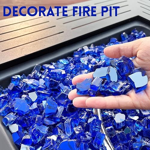 Miniatura 5 de GasSaf 12 Inch Fire Glass Reflective Tempered Fireglass Cut Crushed FireGlass for Fire Pit, Fireplace and fire Pit Table (20 Pound)(Cobalt Blue
