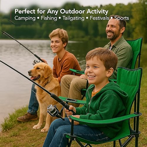 Miniatura 9 de OVENTE Silla plegable portátil para acampar con marco de acero resistente, reposabrazos, portavasos de malla y bolsa de transporte, asiento plegable