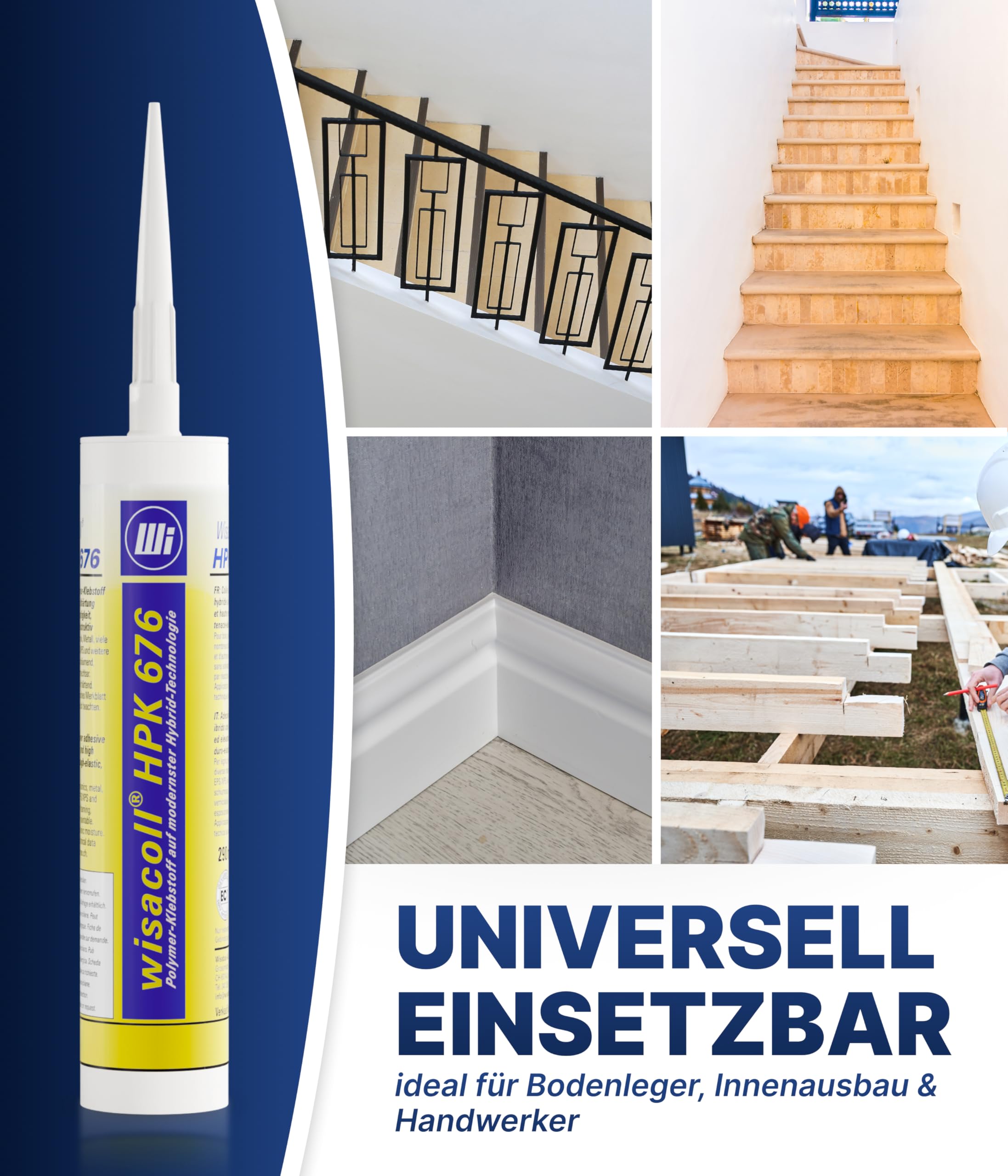 Wisabax® Wisacoll HPK 676 – Minutenkleber auf Hybrid-Polymer-Basis [12 x 290 ml] – extra schneller Montagekleber – hohe Endfestigkeit – bleibt zähelastisch bis halbhart – für Holz, Metall & Naturstein