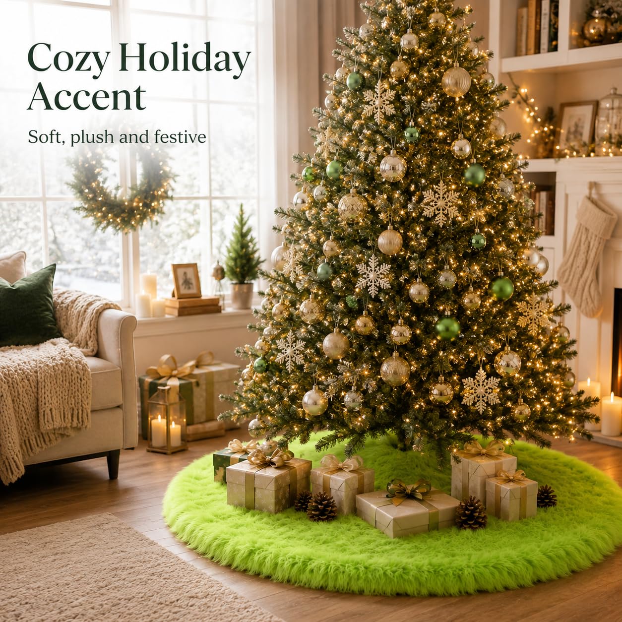 AOGU 152,4 cm Kunstpelz Weihnachtsbaum Rock Grün Plüsch Rock für Frohe Weihnachten Party Weihnachtsbaum Dekoration