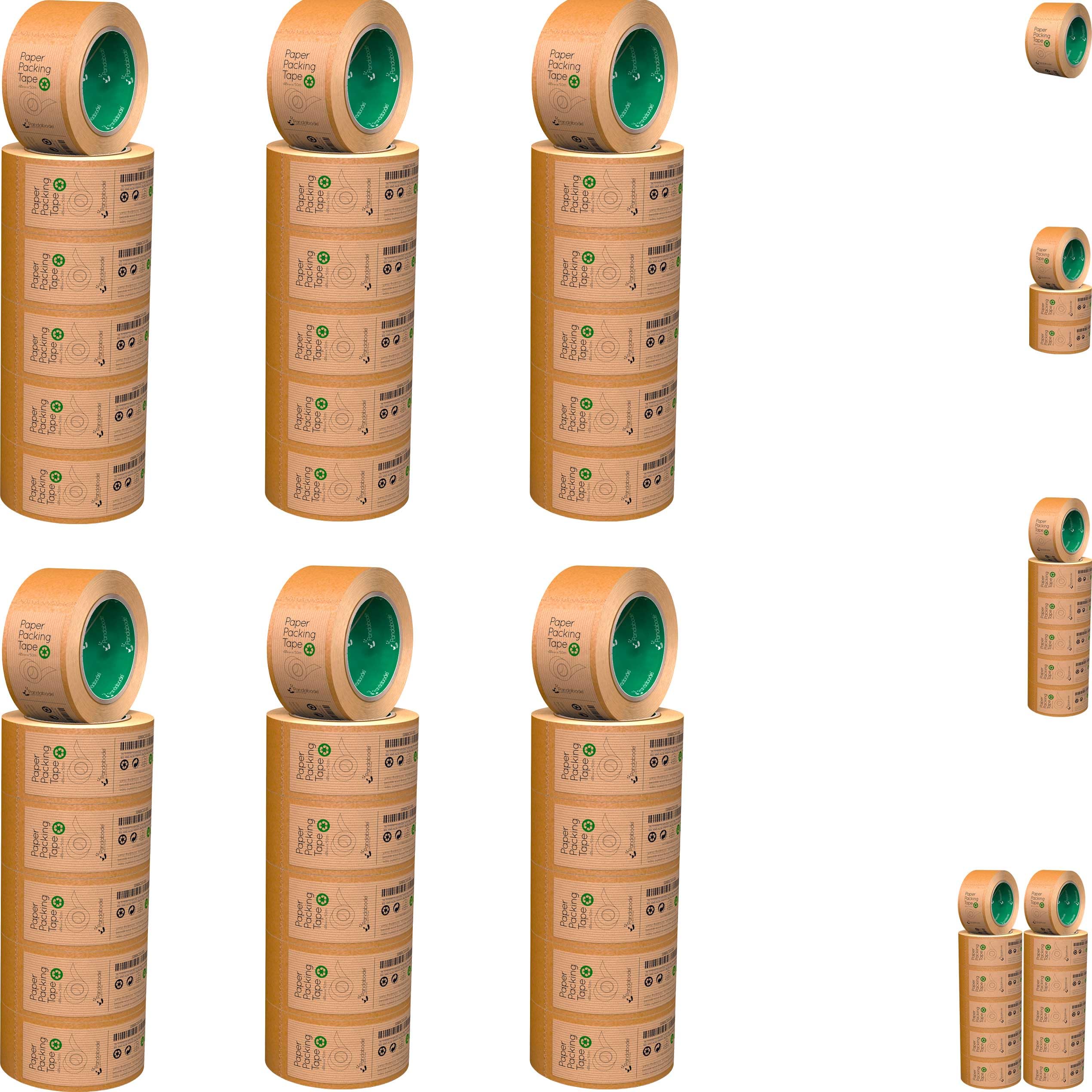 Pandabode Kraft Paper Packing Tape 48mm x 50m | Brown Paper Tape for Strong Parcel Packaging | 1/3/6/12 Pack | Recyclable & Eco Friendly (36)