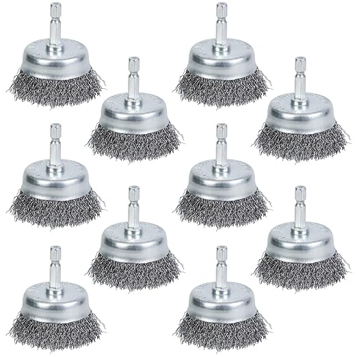 10PCS Wire Cup Brush for Drill, High Carbon Steel Wire Drill Brush with 1/4" Hex Shank, Skilled in Handling Metal and Non-Metal Surfaces