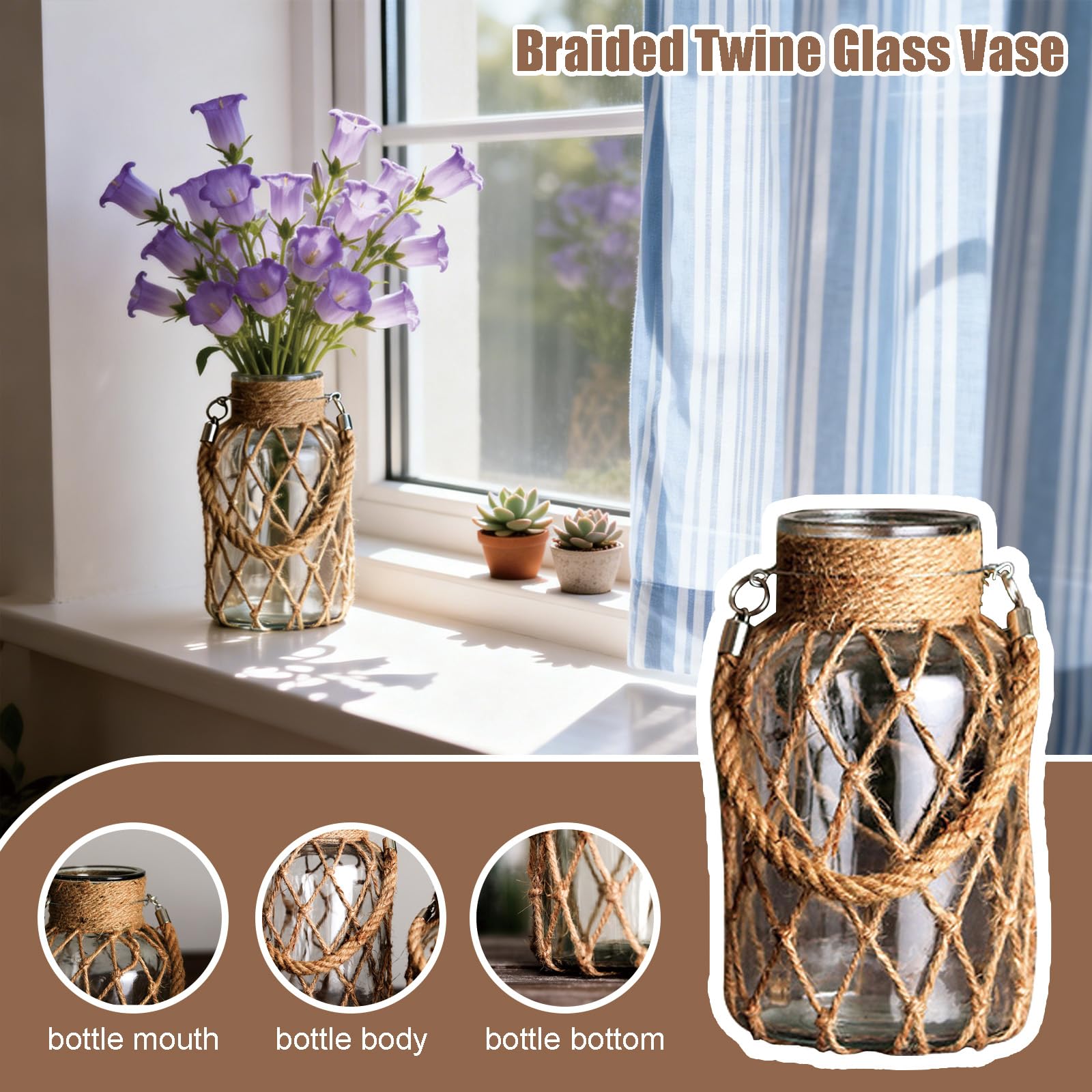 Amazon.com: Macrame Wrapped Glass Vase, Rustic Farmhouse-Style