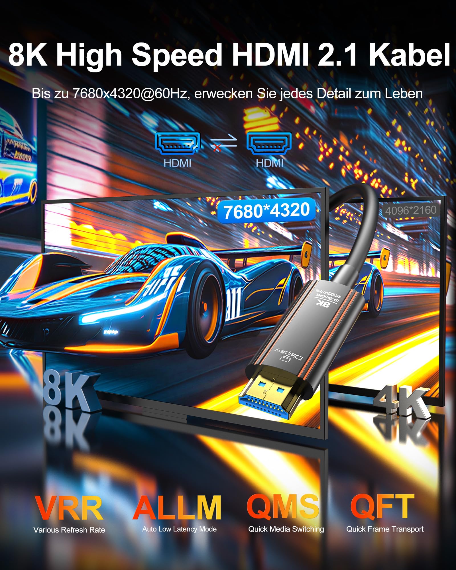 Glasfaser HDMI Kabel 20Meter, 8K Langes HDMI 2.1 Kabel 48Gbps Ultra High Speed Unterstützt 8K@60Hz 4K@240Hz HDR10/eARC/HDCP 2.2&2.3/3D Kompatibel mit PS5 Xbox HDTV Monitor Projektor
