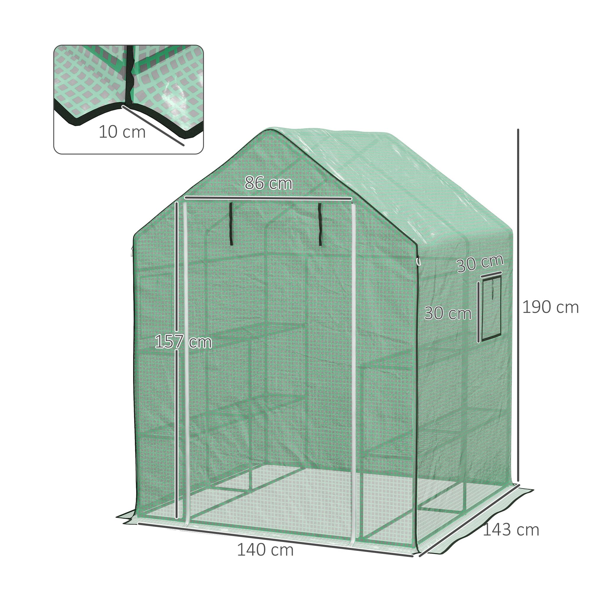 Outsunny Invernadero transitable 4.6'x4.7'x6.2', 3 niv. 8 EST., Verde | Invernadero exterior, cubierta de PE reforzada, invernadero para plantas de jardín, puerta enrollable, ventanas de malla.