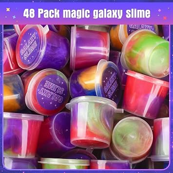 48 Pack Fluffy Galaxy Making Slime kit for Kids, Mini Easter Slime Party Favor, Bulk Putty Cheap Toy for Girls and Boys for Sensory and Tactile Stimulation, Bag Fillers, Soft Non-Sticky