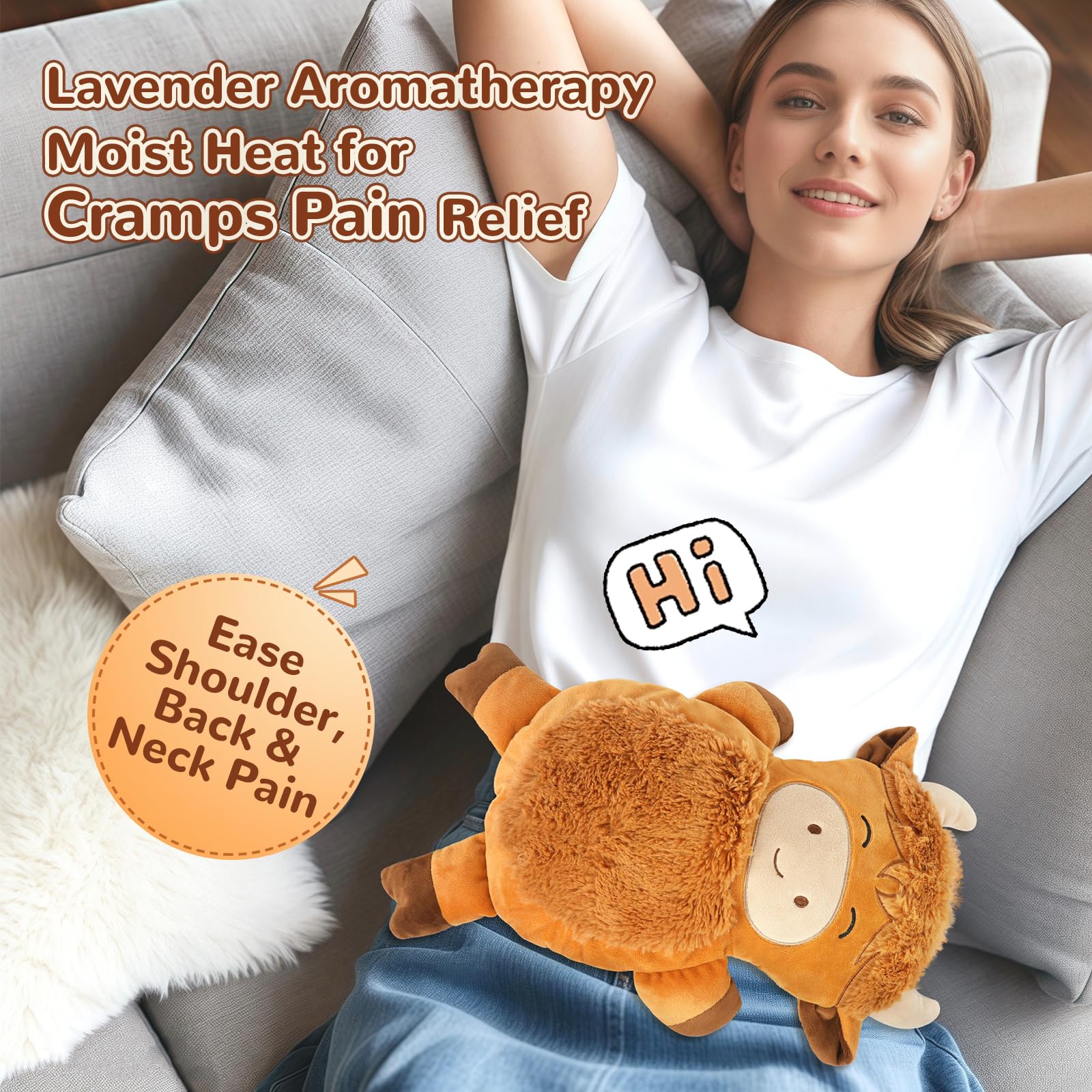 Microwave Heating Pad for Cramps Pain Relief, 19 * 9" Microwavable Heating Pads for Back, Neck Shoulder, Cute Microwave Heating Pad Stuffed Animal, Moist Heat Pack, Lavender: Highland Cow-1