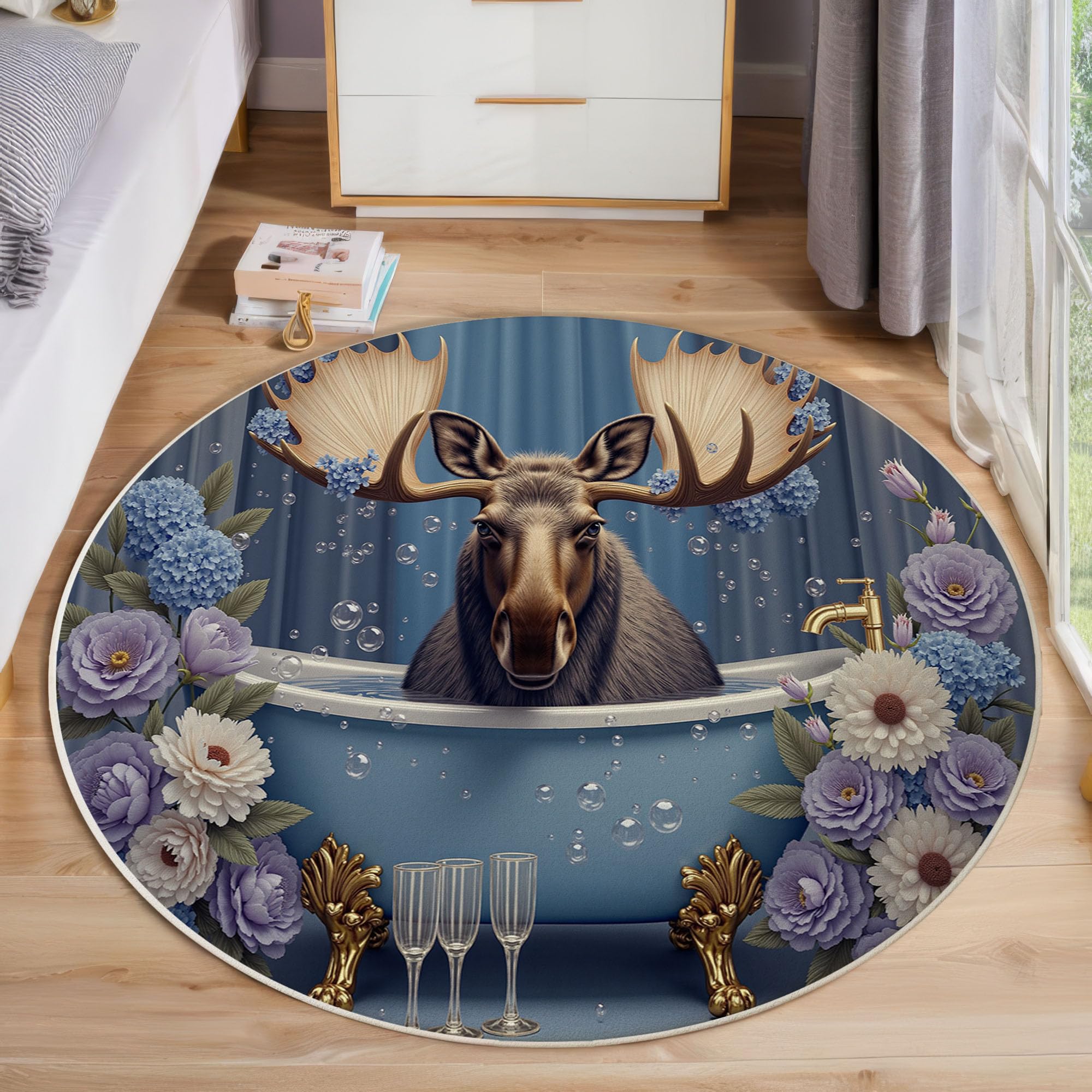 Tapis rond fluffy antidérapant pour éviter les glissades au salon