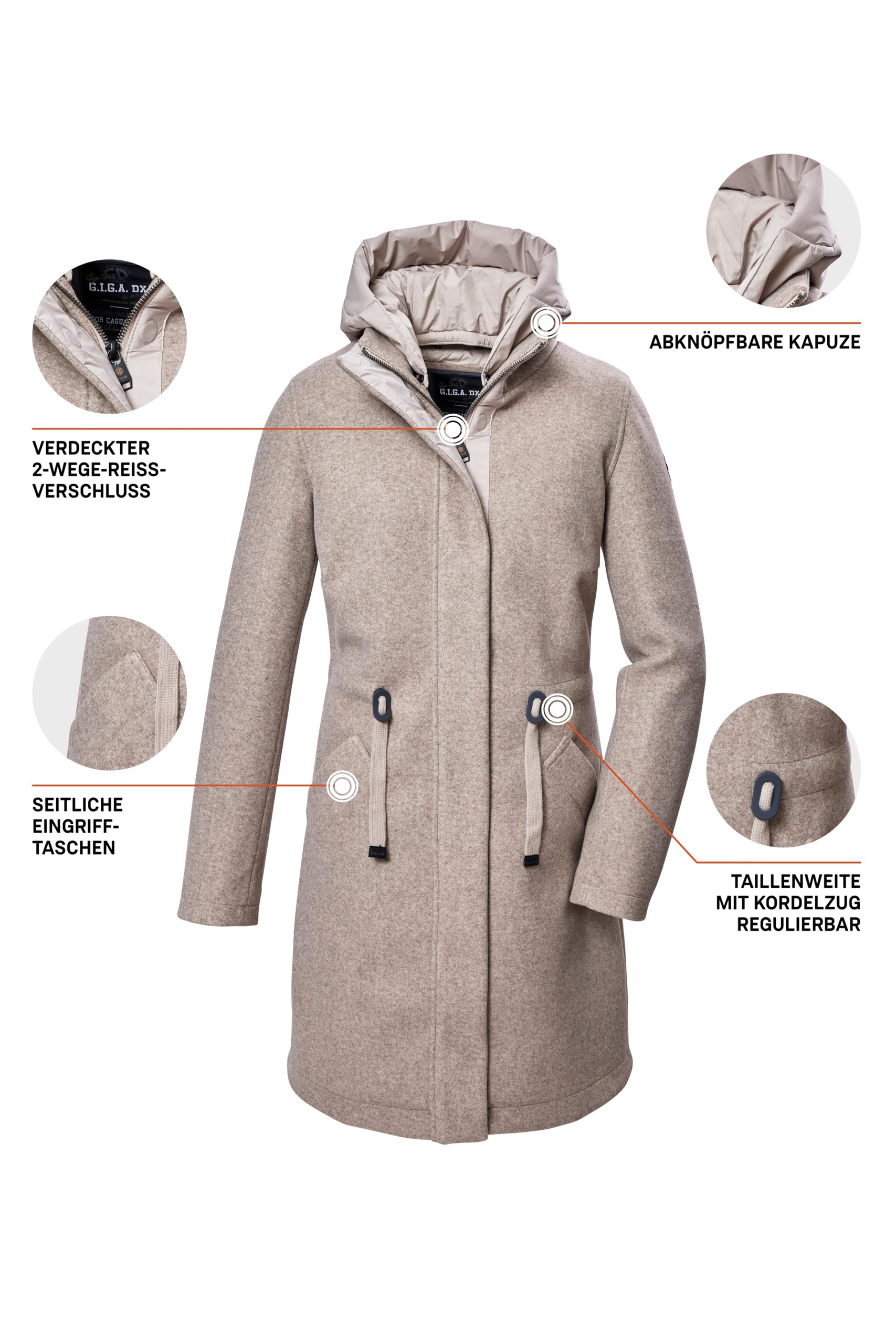 G.I.G.A. DX Damen Gw 46 Wmn Prk Fleece Parka/Mantel mit abknöpfbarer Kapuze