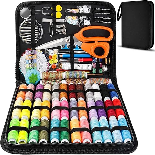 Marcoon Kit de costura grande, 200 suministros de costura premium, 41 carretes de hilo XL, adecuado para viajeros, adultos, niños, principiantes,