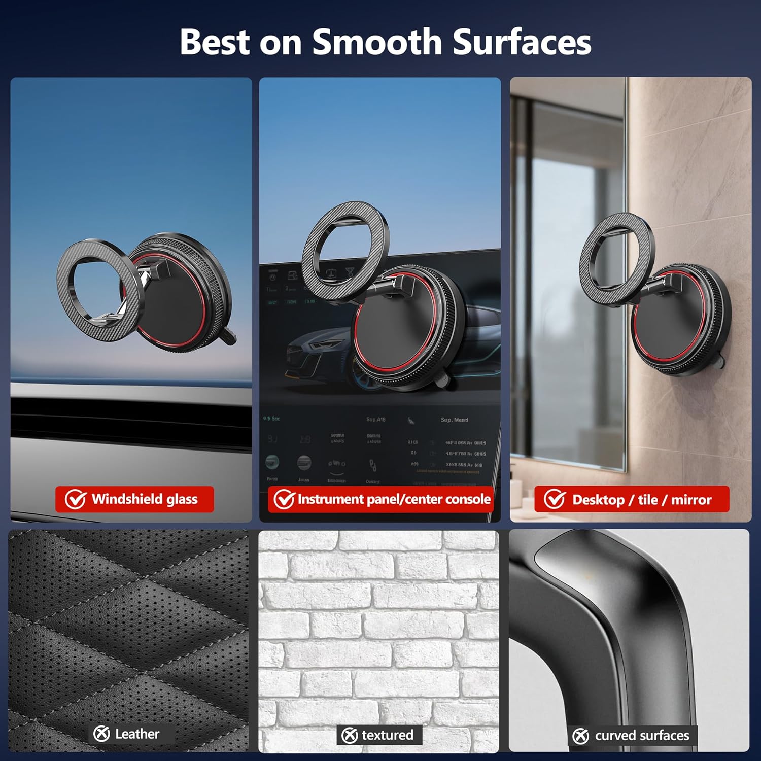 Car Phone Holder Mount, 108LBS Vacuum Suction for MagSafe Car Mount, 3000gf Magnetic 360° Adjustable Carbon Fiber Phone Holders for Your Car for iPhone 17 Pro Ma/17/16/15/14/13/12, Desk & Gym