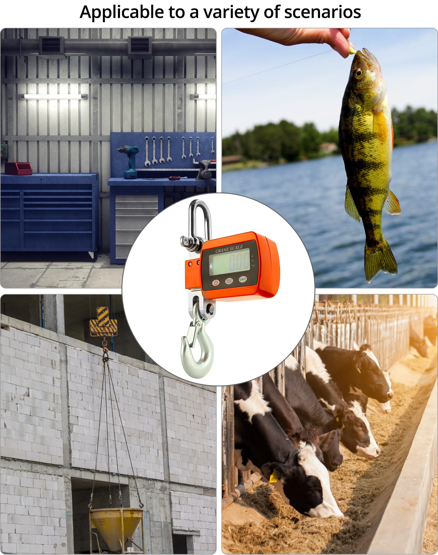 QWORK® Bilancia sospesa digitale, 500kg, bilancia a sospensione in alluminio, per la pesatura del molo, industriale, pesca
