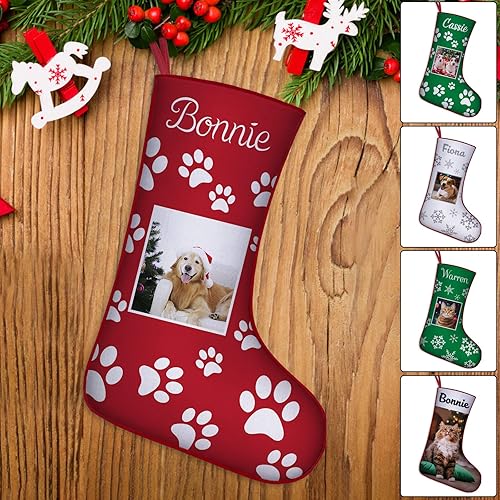 Medias de Navidad para perros personalizadas con foto de nombre, regalos de decoración de calcetines de Navidad personalizados para mascotas para la