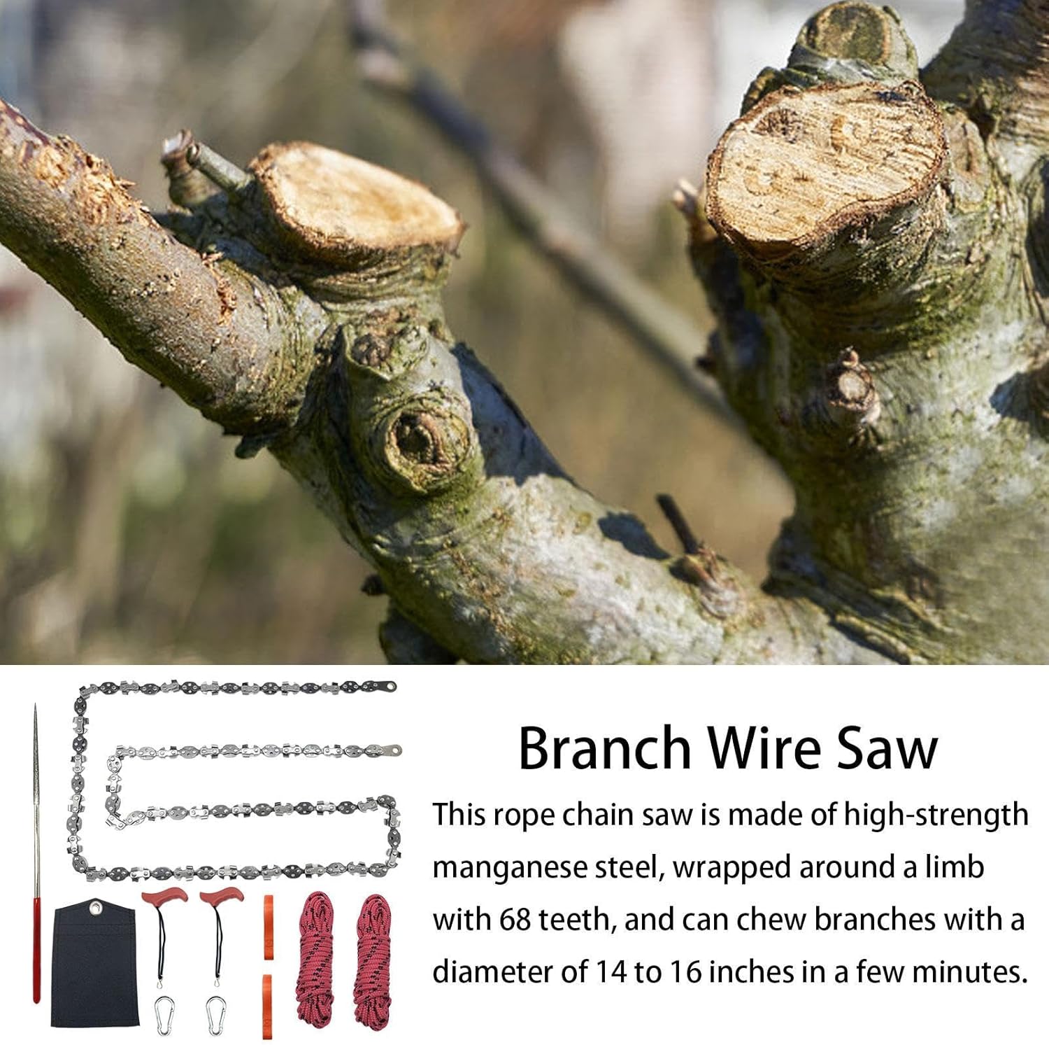 Portable Hand Rope Saw – Chain Limb Cutter Tool, Outdoor Use High Branch Folding Tree Saw | Folding Rope Cutting Hand Saw, Steel Tree Cutter for Camping, Survival, Backpacking, and Yard Work