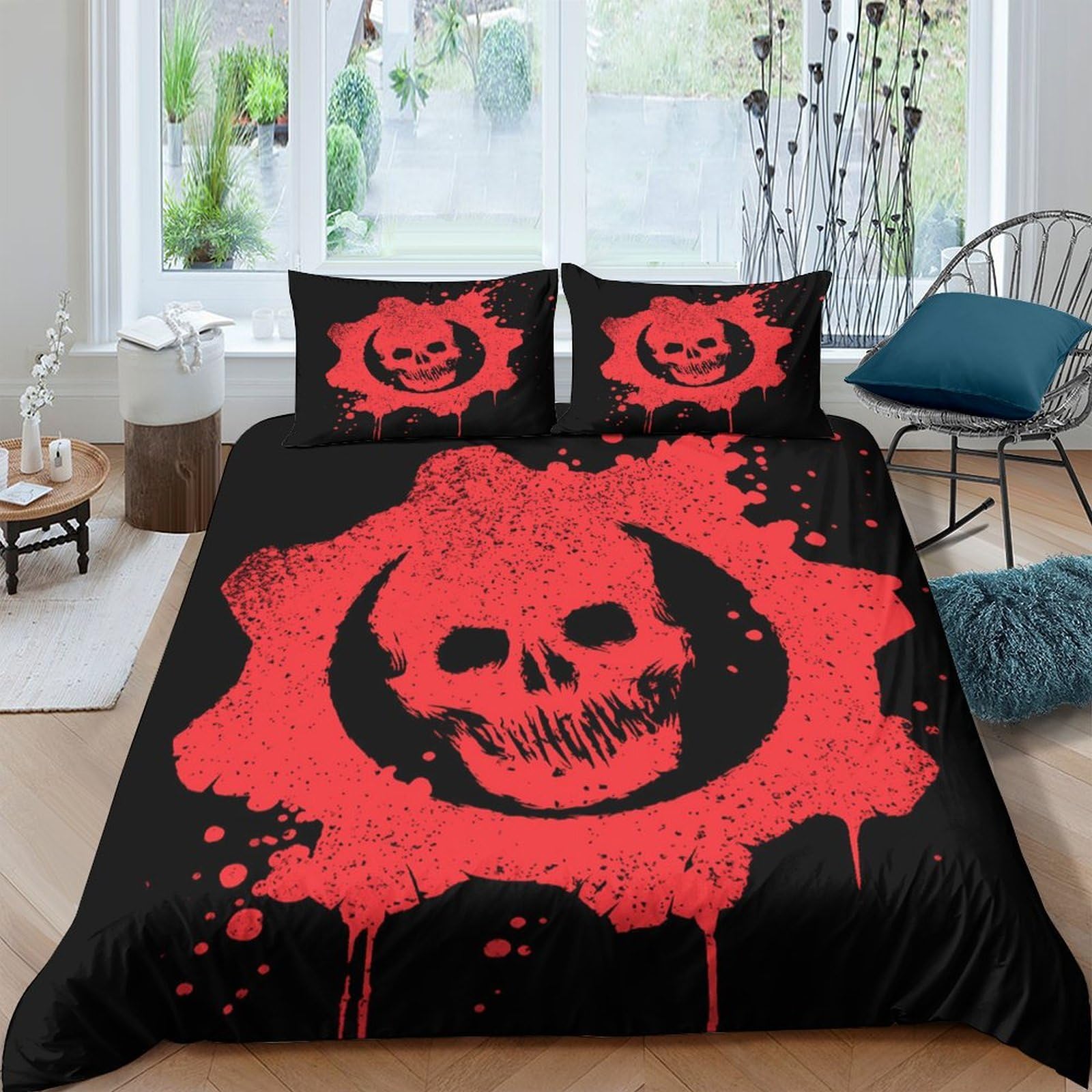 Ctjqhvkz Style-6 3D Printed Red Skull Fitted Sheet Microfiber Soft Black Splatter Bed Cover For Bedroom Dorm Room Decor Protection Single（135X200cm）
