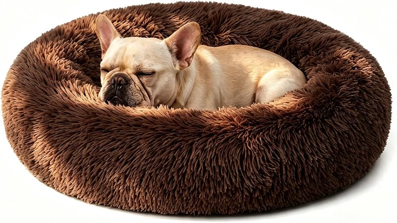 Cama Donut Redonda e Macia para Cães e Gatos Homeuslynn, Base Impermeável e Antiderrapante, 60,96 x 60,96 x 20,32 cm, Coffee