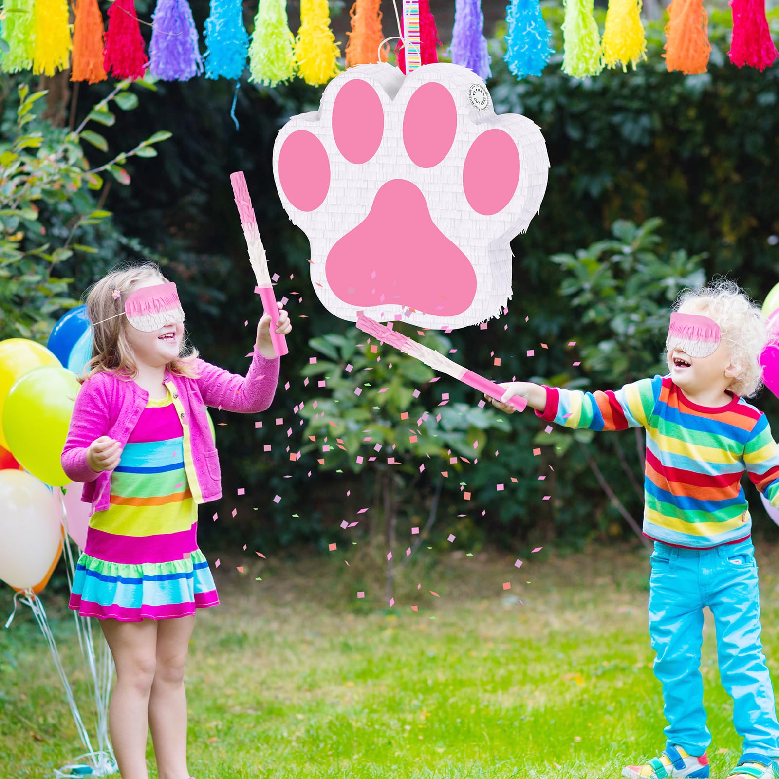 Piñata de perro pequeño con palo de piñata y lazo para colgar, piñata de cumpleaños con temática de animales, suministros para fiestas de cumpleaños, niñas y niños