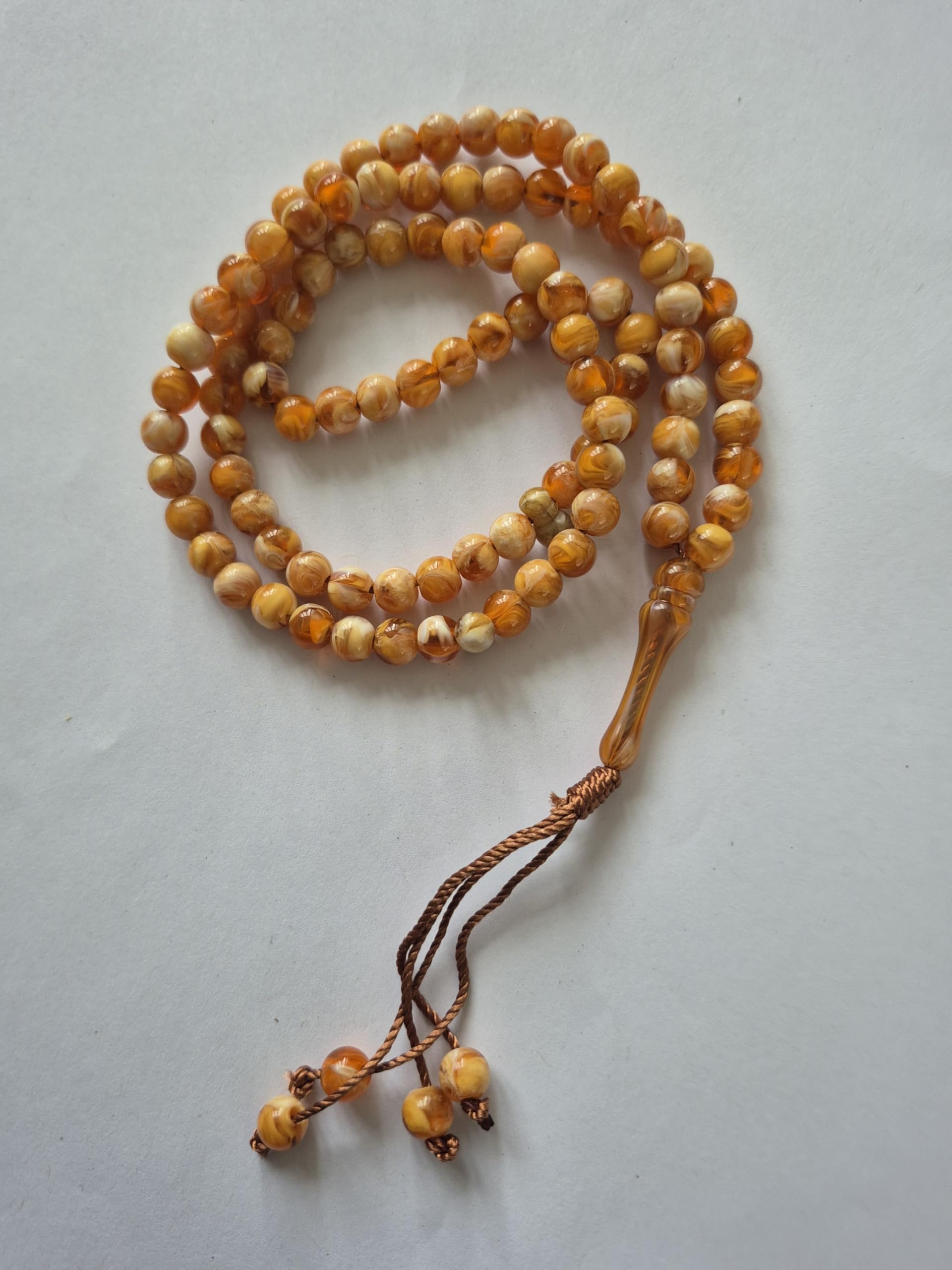 Tasbeeh Regular Basic Small Prayer Misbah Rosary Islamic Beads Counter Spiritual Marble Effect 99/100 Beads in 12 Colours (Light Brown)
