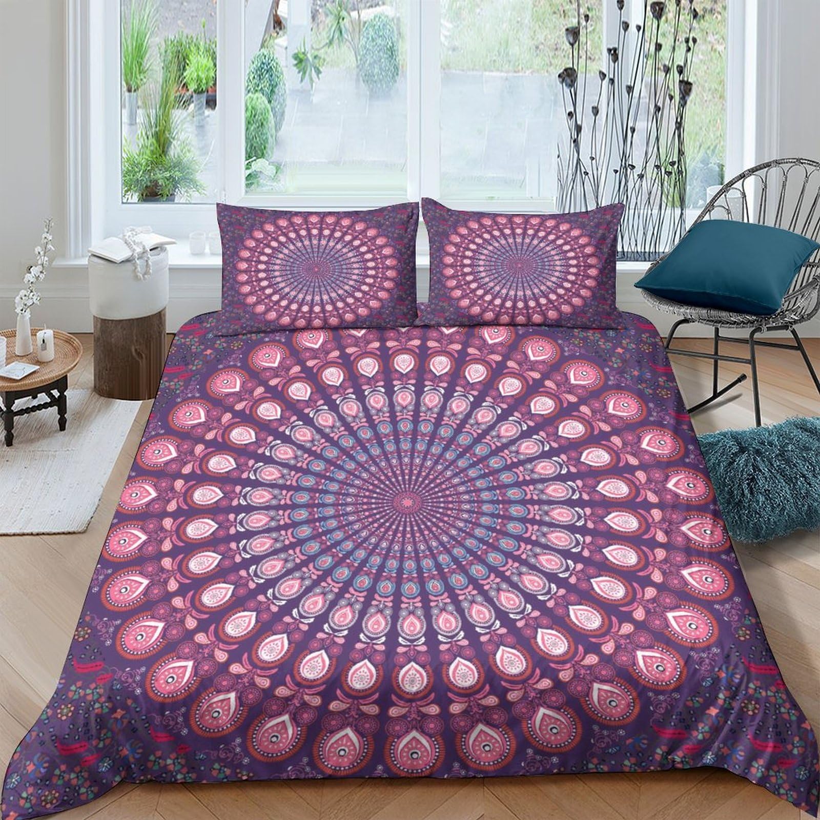 Ctjqhvkz Style-10 3D Printed Mandala Purple Fitted Sheet Microfiber Soft Geometric Sunburst Bed Cover Non-Slip Machine Washable For Bedroom Guest Room Single（135X200cm）