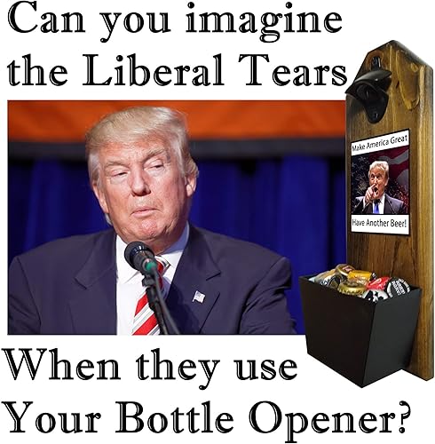Miniatura 2 de Trump - Make America Great, Have Another Beer - Bottle Opener and Cap Catcher - Handcrafted by a Vet - Solid Pine 34" Thick - Cast Iron Opener and