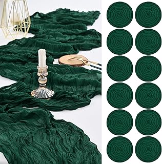 12 Pack Forest Green Cheesecloth Table Runner ,10FT Cheese Cloth Table Runners for Wedding Decor, 20x120inch Rustic Boho Gauze Table Runner for Christmas Wedding Party Bridal Shower