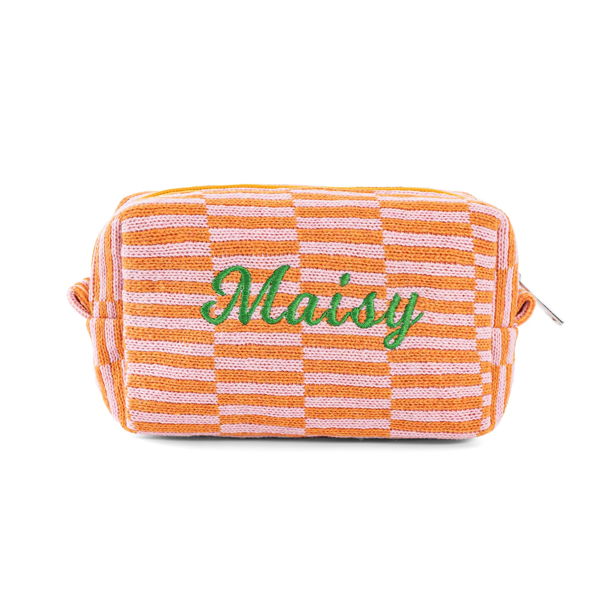 MTIANG Checkered Makeup Bag Personalized Knitted Travel Cosmetic Bags for Women Teen Girls - Custom Orange Checkered Pouch Toiletry Zipper Bags - Bach