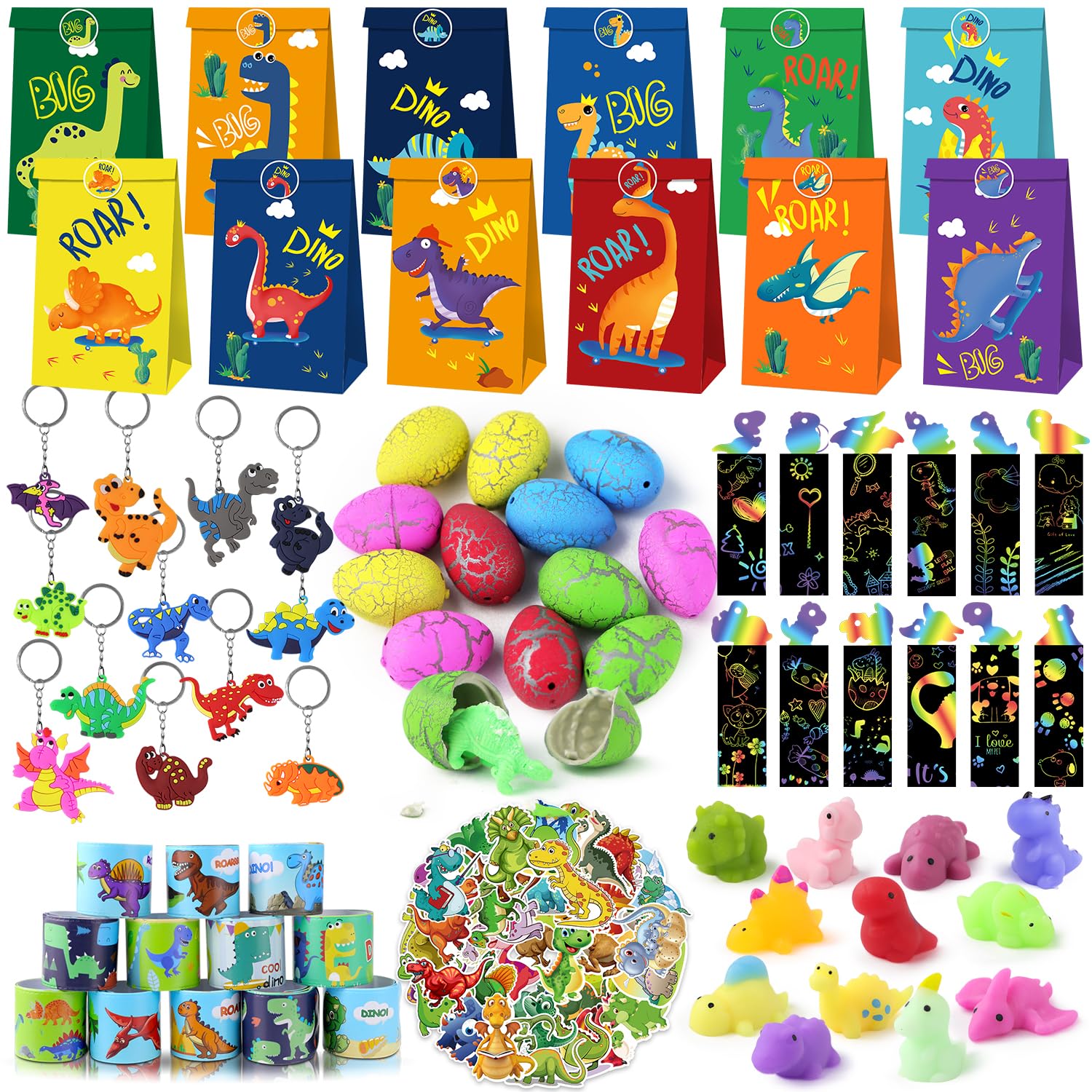 Kit Festa Dinosauri 96 Pezzi - Bomboniere Compleanno Bambini Con Sacchetti, Giochi E Accessori A Tema