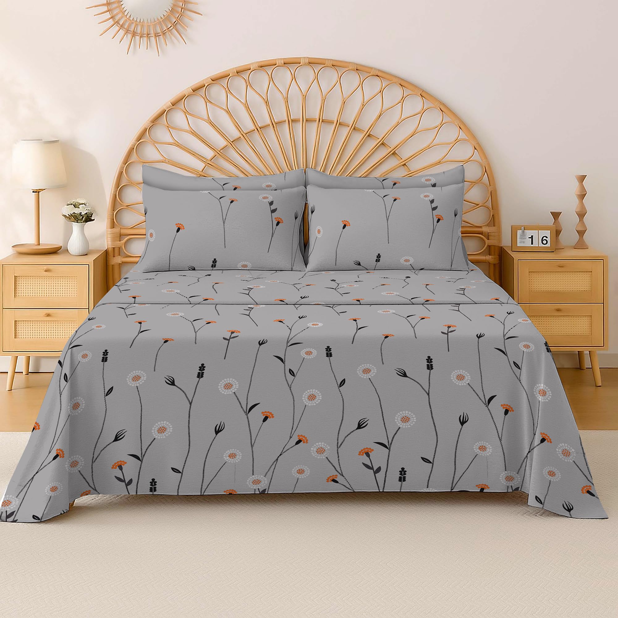 Cotton Comfort Bedding 100% Egyptian Cotton 400 Thread Count Printed Floral Flat Sheet – Soft, Breathable Bedding for Comfortable Sleep – Single, Small Double, Double & King Sizes